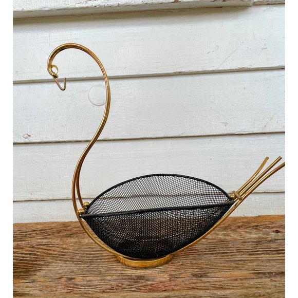 Vintage MCM Black Metal Mesh Swan Shaped  Basket Decor - Picture 8 of 11